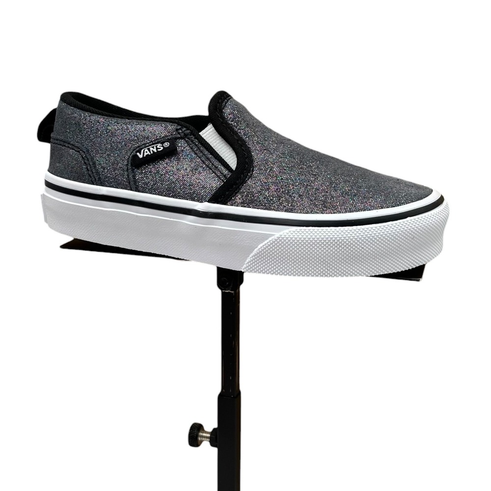Vans Little Girls Asher Slip On Casual Shoes Size 12 Shimmer Black Gray Sneakers